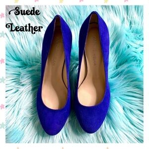 ⭐️ Antonio Melani Blue Suede LEATHER Y2K Low Platform Pump Heels Women’s 6.5